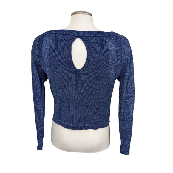 Free People Cropped Cotton Wool Blend Sweater Women L Blue Long Sleeve Pullover - Picture 5 of 7